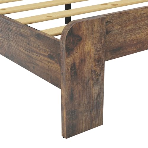DWOYFO Wood Platform Bed Frame, Queen Bed Frame with Headboard, Dark Brown