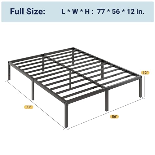 Full Size Bed Frame, 12 Inch Metal Beds with Storage Space, Black
