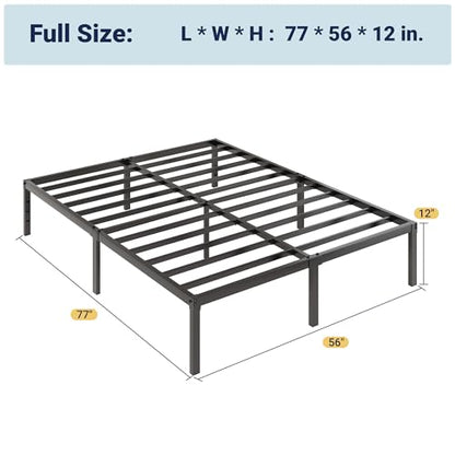 Full Size Bed Frame, 12 Inch Metal Beds with Storage Space, Black