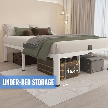 18 Inch Queen Bed Frames White with Round Corner Legs Mattress Stopper