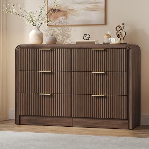 47" W Fluted 6-Drawer Dresser for Bedroom, Walnut