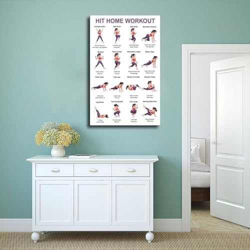 Home Workout Full Body No Equipment Cardio Chart 16 Exercises Canvas Poster Wall Art for Living Room Bedroom Decor Frame 16x24inch