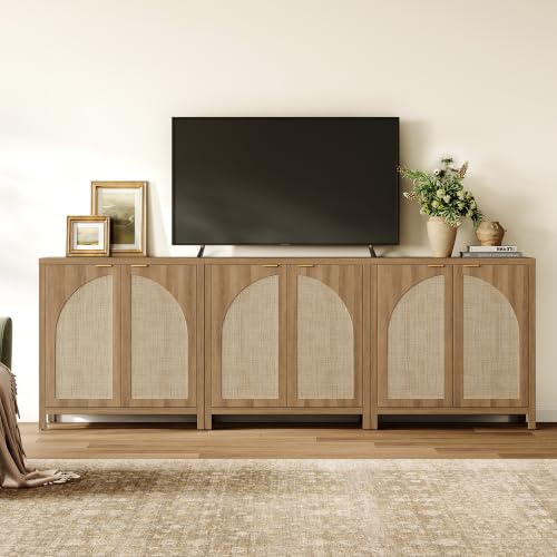 68"W Rattan Sideboard Buffet Cabinet with Storage Credenza Set of 2