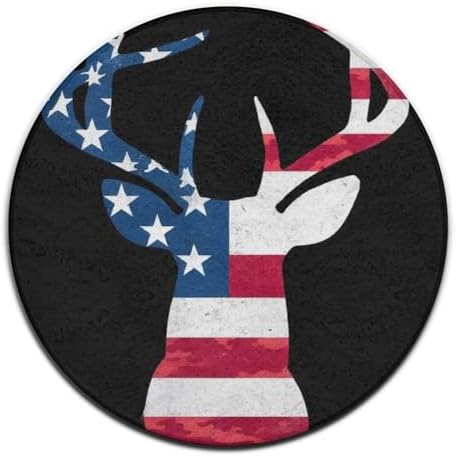 Women's Large Home Decor Mat, Soft Round Yoga Carpet, Non Slip Machine Washable Home Office Circle Rug Camo Deer Hunting Camouflage USA Flag