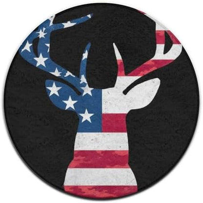 Women's Large Home Decor Mat, Soft Round Yoga Carpet, Non Slip Machine Washable Home Office Circle Rug Camo Deer Hunting Camouflage USA Flag