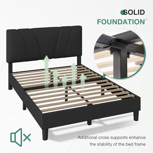 Queen Bed Frame with Headboard, Bed Frame Queen Size with Wood Slats Support,Linen Upholstered Adjustable Headboard, No Box Spring Needed, Heavy Duty Feet, Easy Assembly, Dark Grey