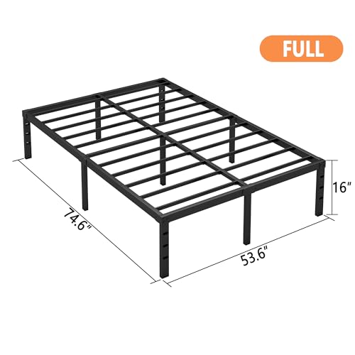 16 Inch Full Bed Frame, Under Bed Storage, Black