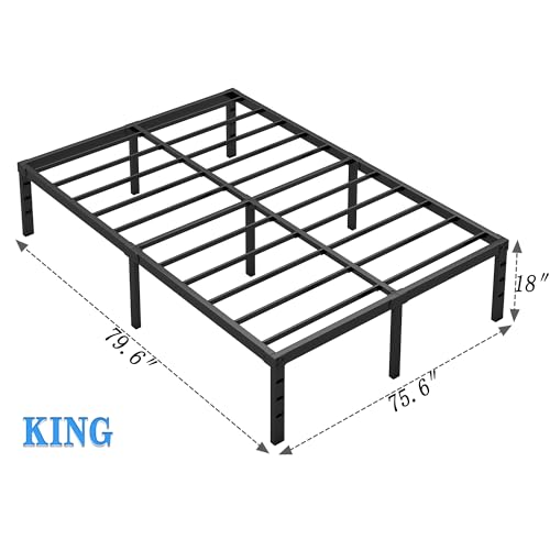 Metal Bed Frame,King Size Bed Frame with Storage Space,18 Inch
