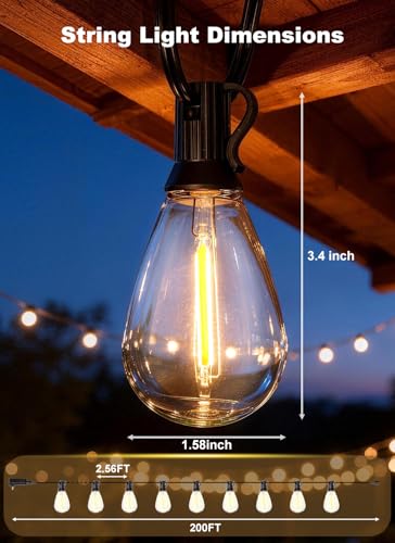 200FT Outdoor String Lights Waterproof, 76+2 Shatterproof S11 LED Bulbs, Extra Long Patio Lights for Outside, Bistro Cafe Decor, Backyard Garden Hanging Lights, Outside Fence Light String