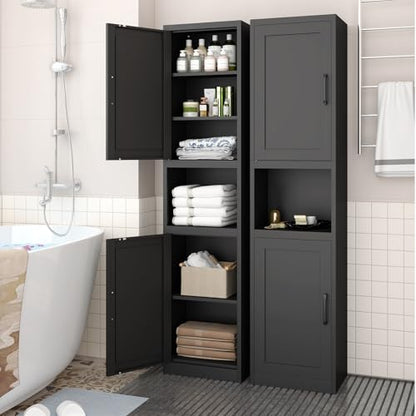 67" Tall Slim Pantry Cabinet, Narrow Bathroom Storage Cabinet | Metal Skinny Cabinet with Door and Adjustable Shelves, for Small Spaces, Kitchen, Bathroom, Laundry Room, Living Room, Black