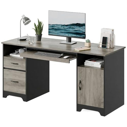 59" Executive Desk, File Drawer, Keyboard Tray & 2 Drawers, Gray