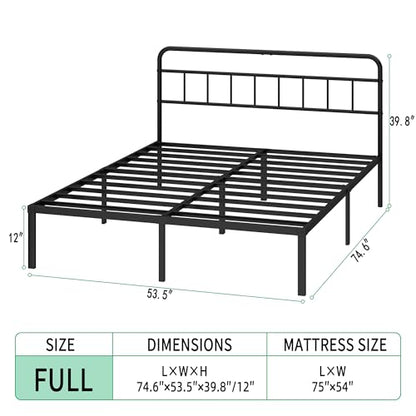 Full Bed Frame with Classin Headboard, Black