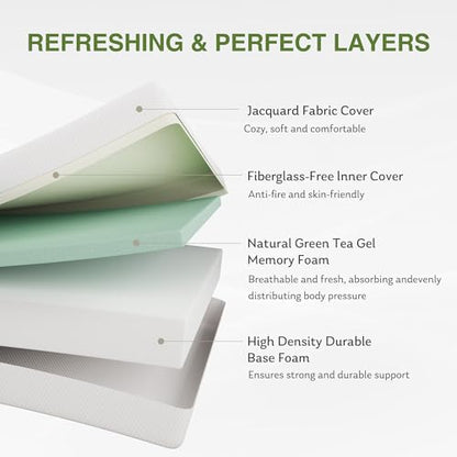 King Size Memory Foam Mattress, 12 Inch Bed Mattress in a Box with Cooling Green Tea Gel, Relieve Pressure with Medium Firm Support, CertiPUR-US Certified, 80''L x 76''W, White