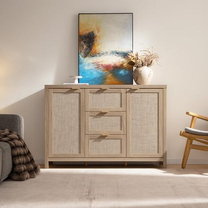52 Inch Sideboard Buffet Cabinet with Storage, Rattan Credenza