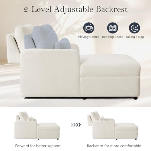 58" Oversized Chaise Lounge Chair with Storage, Chenille Beige