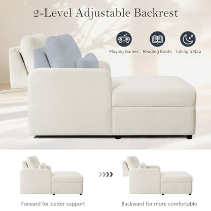 58" Oversized Chaise Lounge Chair with Storage, Chenille Beige