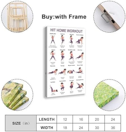 Home Workout Full Body No Equipment Cardio Chart 16 Exercises Canvas Poster Wall Art for Living Room Bedroom Decor Frame 16x24inch