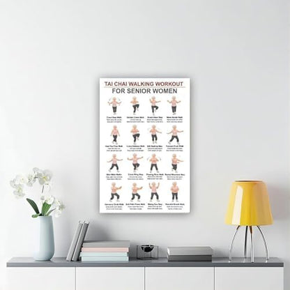 Women Tai Chi Walking Workout Chart Tai Chi Walking Seniors Seniors Exercises for Exercise Canvas Poster Bedroom Decor Room Decor Unframe 24x36inch