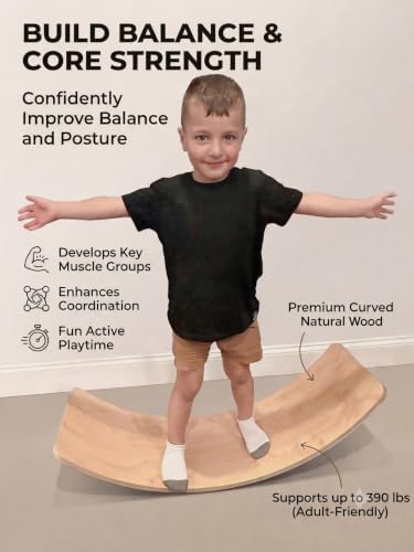 35" Balance Board Kids | Montessori Wobble Board for Toddlers Ages 3-5, Natural Wood Open-Ended Waldorf Sensory Toy for Indoor & Outdoor Play, Core Balance Trainer, Birthday & Christmas Gift 2026