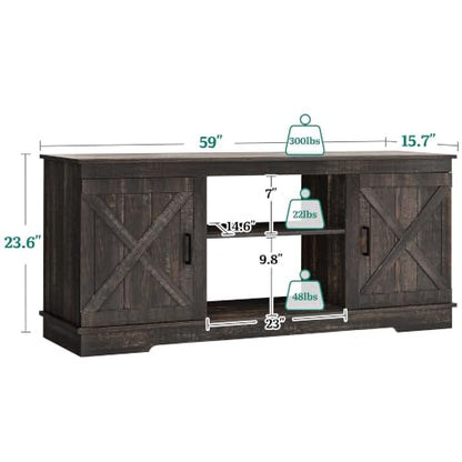 Farmhouse TV Stand for 65 Inch TV, Mid Century Modern Entertainment Center with Double Barn Doors, Rustic TV Media Console TV Cabinet for Living Room, Dark Oak