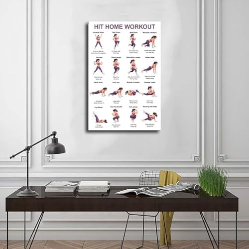 Home Workout Full Body No Equipment Cardio Chart 16 Exercises Canvas Poster Wall Art for Living Room Bedroom Decor Unframe 12x18inch