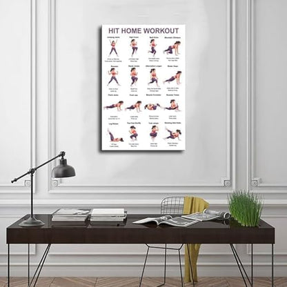 Home Workout Full Body No Equipment Cardio Chart 16 Exercises Canvas Poster Wall Art for Living Room Bedroom Decor Unframe 12x18inch