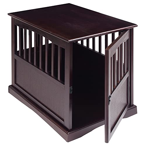 Wooden Medium Pet Crate, End Table, Espresso