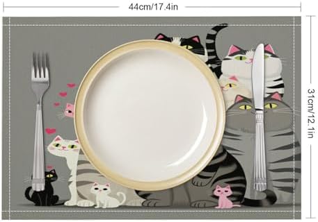 Cute Cats Group Portrait Linen Placemats Set of 1PCS, Heat Resistant Non-Slip Washable Table Placemats for Dining Everyday Use Hotel Banquet Home Decor