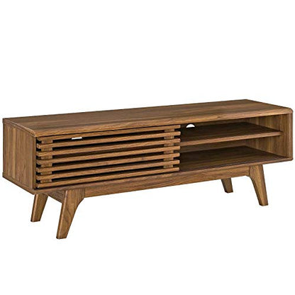 Render 48" Mid-Century Modern Low Profile Media Console TV Stand, 48 Inch, Walnut