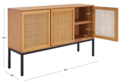 Safavieh Home Collection Zadie Coastal Natural/Black Rattan 3-Door Storage Sideboard