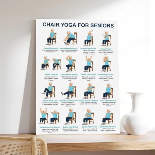 Chair Yoga for Seniors Seated Chair Yoga Chart Home Exercises Workout Seniors Canvas Poster Bedroom Decor Room Decor Frame 16x24inch
