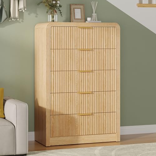 Fluted 5 Drawers Dresser, 48" Tall Chest of Drawers for Bedroom
