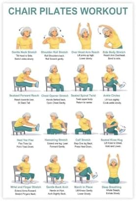Chair Pilates Workout Seated Full Body Exercise Chart Sitting Core Flexibility Routine for Home Canvas Poster Bedroom Decor Room Decor Unframe 12x18inch