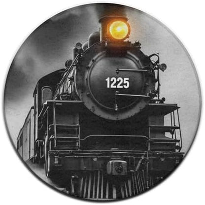 Men's Large Home Decor Mat, Soft Round Yoga Carpet, Non Slip Machine Washable Home Office Circle Rug Black Steam Train