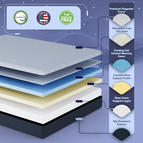 8 Inch RV Short Queen Mattress, Made in The USA, CertiPUR-US®, Oeko-Tex®, and Fiberglass-Free™ Certified Cooling Memory Foam Camper Bed - Firm