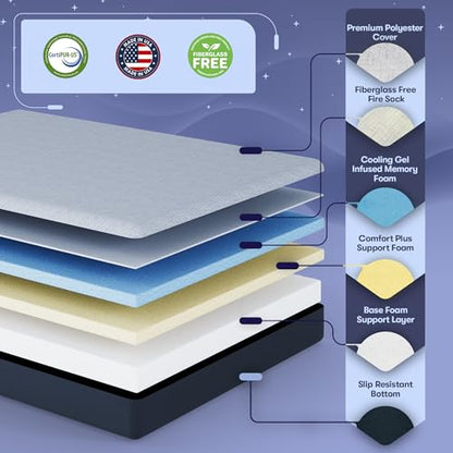 8 Inch RV Short Queen Mattress, Made in The USA, CertiPUR-US®, Oeko-Tex®, and Fiberglass-Free™ Certified Cooling Memory Foam Camper Bed - Firm
