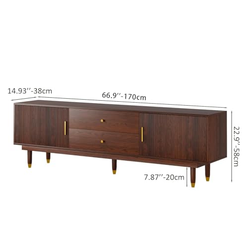 66.9" Mid Century Modern TV Stand for 75 inch TV for Living Room, Walnut