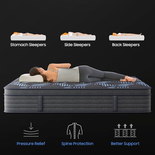10 Inch Full Medium Firm Hybrid Mattress in a Box, Gel Foam Zoned Pocket Coils for Extra Lumbar Suppor, CertiPUR-US & Oeko-TEX for All Sleepers