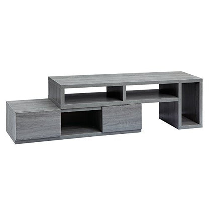 Adjustable TV Stand with Storage Fits Up to 65" TV, Grey | Modern media console, adjustable width, storage shelves, cable management, living room furniture, entertainment center