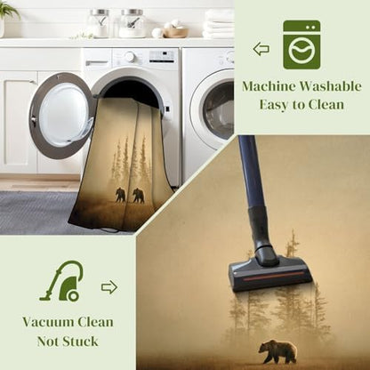 6x9 ft Rustic Cabin Area Rug Machine Washable Lodge Bear Rug