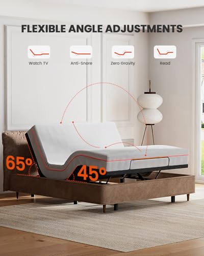 Amada Queen Adjustable Bed Frame with Massage, Head & Foot Incline, Wireless Remote, 4 Built-in USB Ports, LED Night Light, 4 Height-Adjustable Legs, Electric Bed Base, 01B-Q1