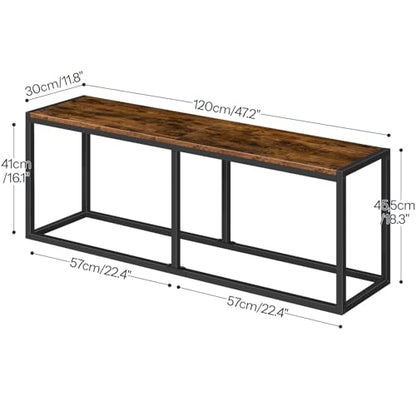 Dining Bench, 47.2 Inch Dining Table Bench, Industrial Style Kitchen Bench, Steel Frame, Easy to Assemble, for Kitchen, Dining Room, Rustic Brown and Black BF12CD01