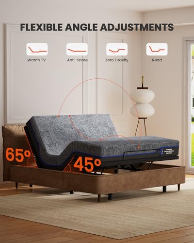 Amada Split King Adjustable Bed Frame and 14 Inch Cooling Gel Memory Foam Mattress Set, Massage, Head & Foot Incline, Wireless Remote, USB Ports, LED Night Light, Medium Firm Support