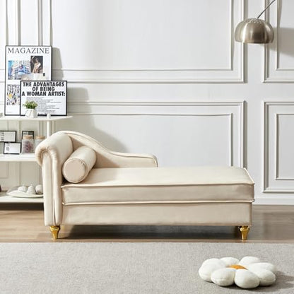 Modern Upholstery Chaise Lounge Chair with Storage Velvet (Beige)