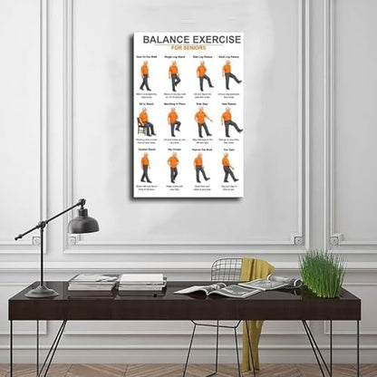Balance Exercises for Seniors Senior Balance Exercise Chart for Adults Chair Exercise Charts Canvas Poster Bedroom Decor Room Decor Frame 20x30inch
