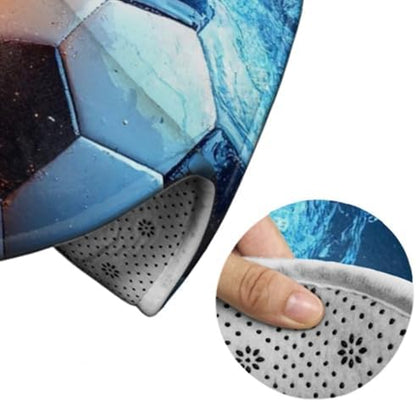 Men's Large Home Decor Mat, Soft Round Yoga Carpet, Non Slip Machine Washable Home Office Circle Rug Water Fire Flame Football Soccer Ball Sport