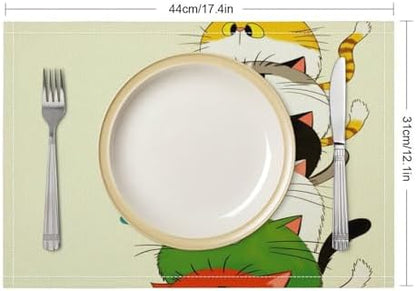 Stacked Colorful Cats Linen Placemats Set of 2PCS, Heat Resistant Non-Slip Washable Table Placemats for Dining Everyday Use Hotel Banquet Home Decor