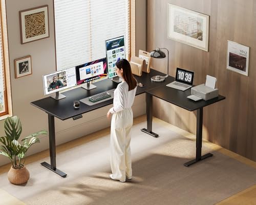 63 Inch Reversible L Shaped Electric Standing Desk, Black