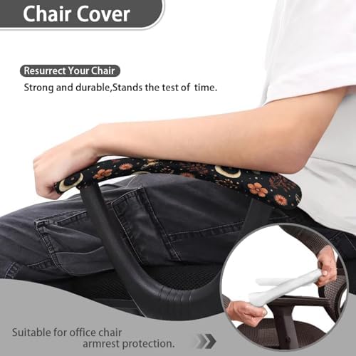 2 Piece Chair Armrest Slipcovers, Moon Butterfly Floral Print Office Chair Arm Covers Washable, Skin Friendly Stretchy Office Chair Armrest Covers