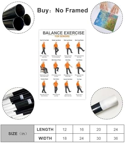 Balance Exercises for Seniors Senior Balance Exercise Chart for Adults Chair Exercise Charts Canvas Poster Wall Art for Living Room Bedroom Decor Unframe 16x24inch